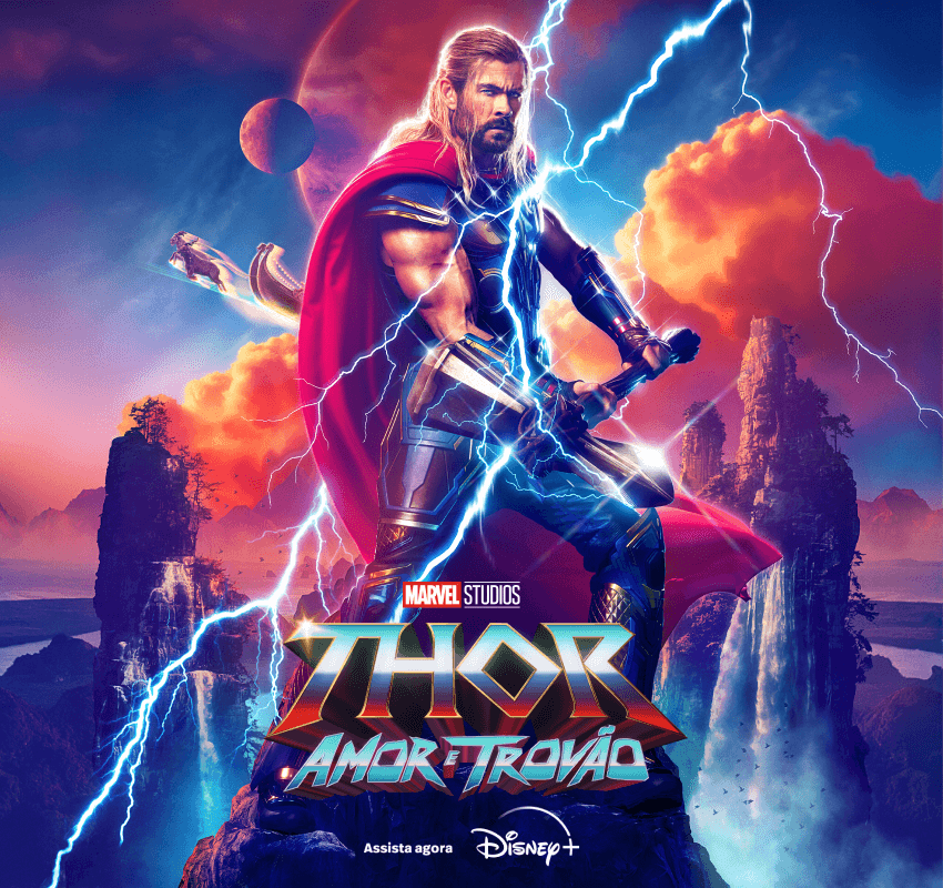 Poster do filme dos estúdios Marvel Thor Amor e Trovão, exclusivo da Disney Plus