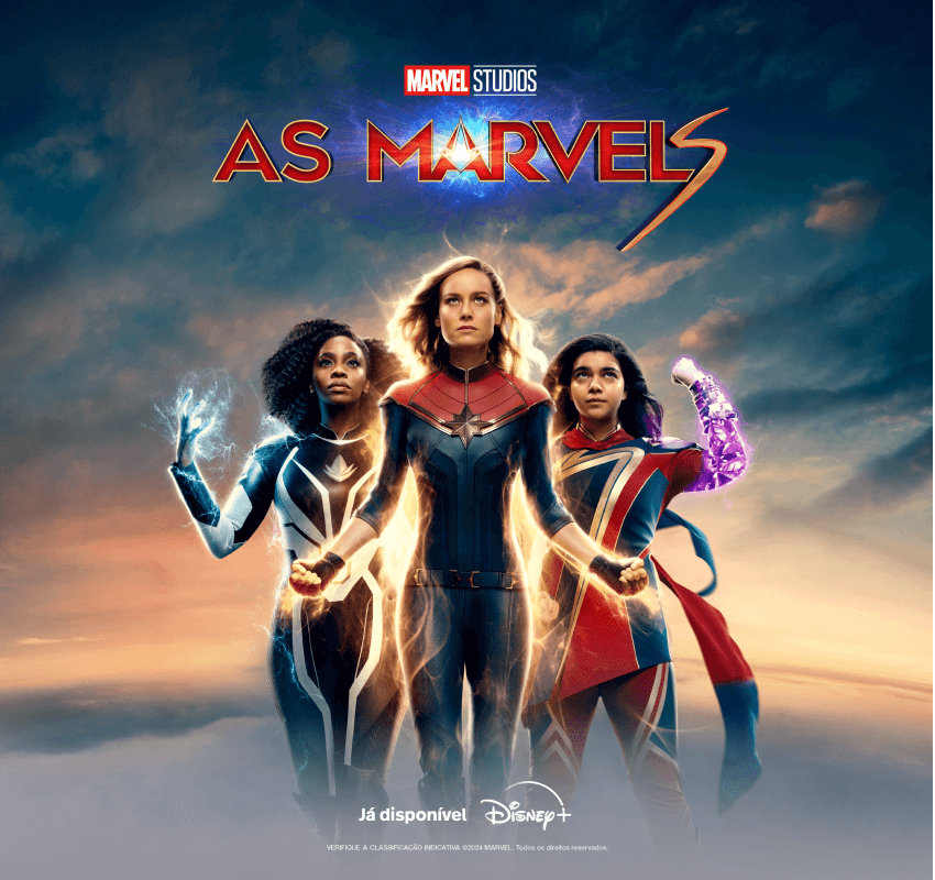 Pôster do filme dos estúdios Marvel As Marvels, exclusivo na Disney Plus
